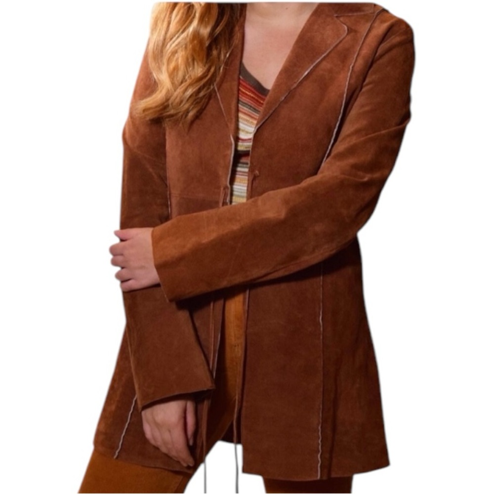 Brown suede jacket tie front close fully lined size Small retro western western